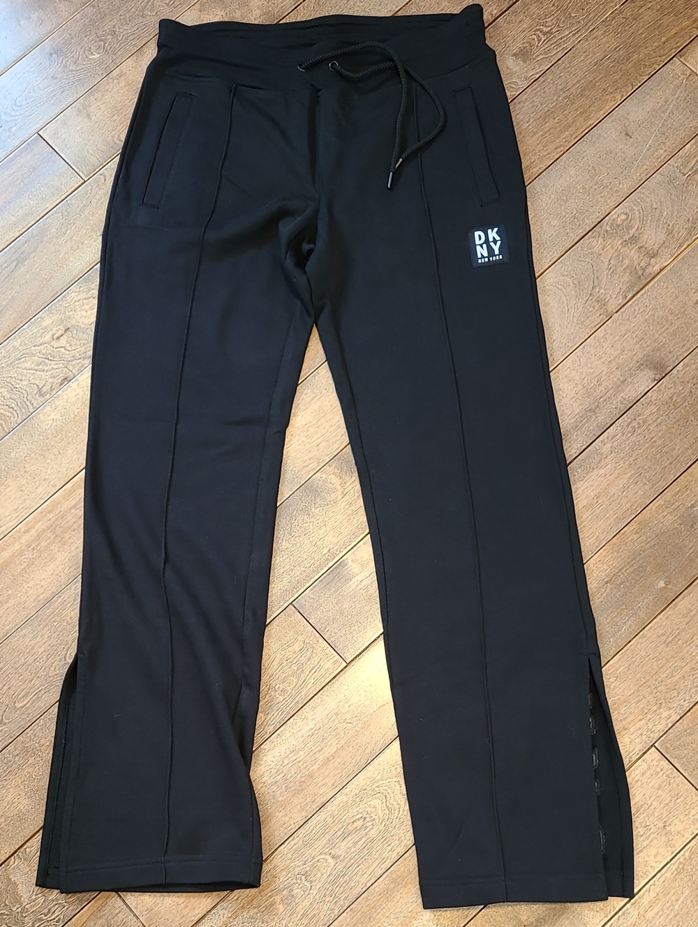 DKNY Sport Black Womens Slim Drawstring Joggers with Logo and Slits On The Sides